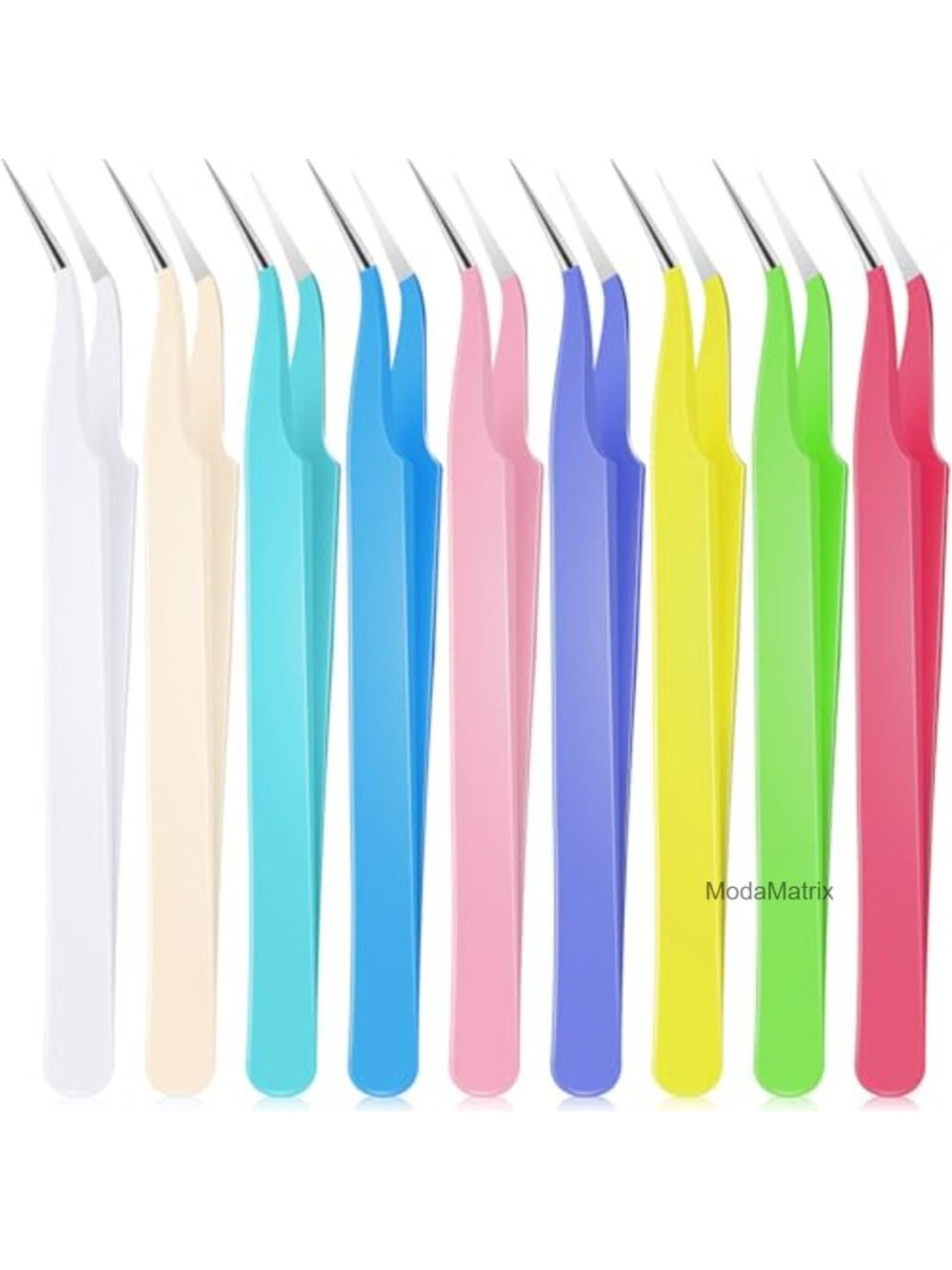 9 Pc Curved Pointed Tweezers Stainless Steel Precision Eyelash Extensions